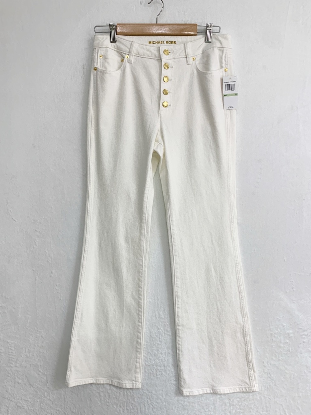 Michael Kors Button Fly Flare Jeans in Optic White Sz 8 x 33" Inseam